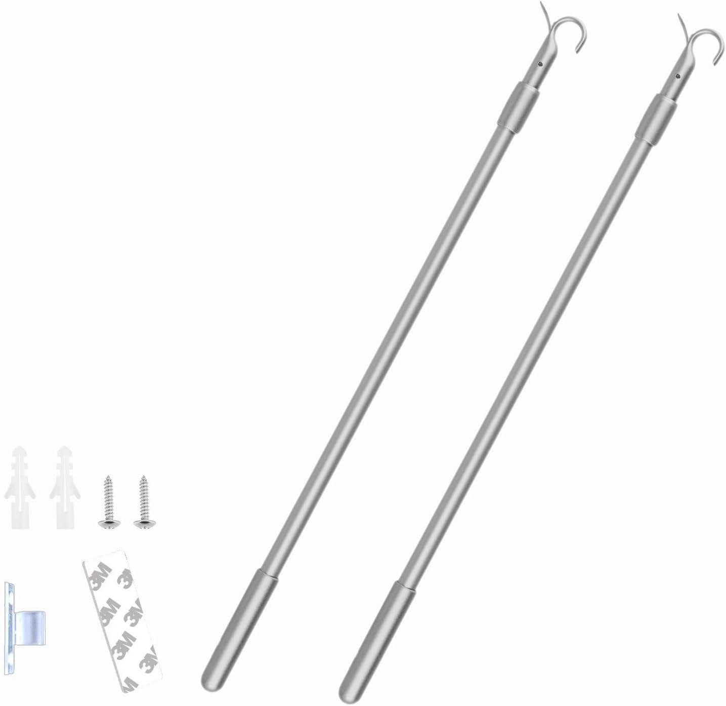 Draw Rod for Cordless Roller Shade Blinds 17.5"-31.5" Length Adjustable Drapery Pull Rod for Window Shades Zebra Easy-Grip Design Up and Down Easy to Pull Silver 17.5"-31.5",2sets