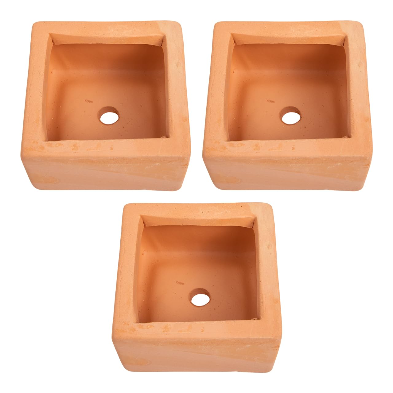 Pots de fleurs carrés terre cuite marron pour bonsaï, mini vases fleurs et pots cactus 3pcs