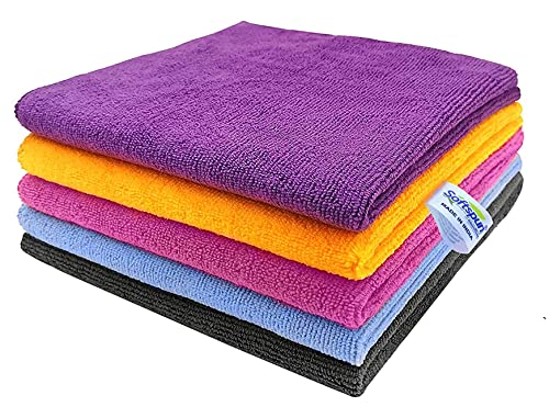 Image of SOFTSPUN Microfiber Cleaning Cloths 5pcs 40x40cms 340GSM Multi-Colour Highly Absorbent Lint and Streak Free Multi -Purpose Wash Cloth for Kitchen, Car, Window, Stainless Steel, Silverware.