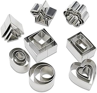 Homy Feel Mini Geometric Shaped Cookie Biscuit Cutter Set 24 Rectangle Square Heart Triangle Round Tiny Circle Baking Stainless Steel Metal Molds