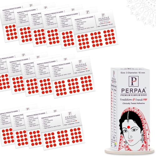 Image of PERPAA Kumkum Red Round Bindi Book for Ladies Forehead (Stick On) (Size 3, Diameter10mm)