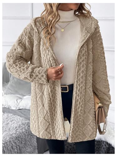 SOLY HUX Women's Open Front Fleece Jacket Fuzzy Hooded Long Sleeve Cardigan Winter Coat Casual Outerwear4