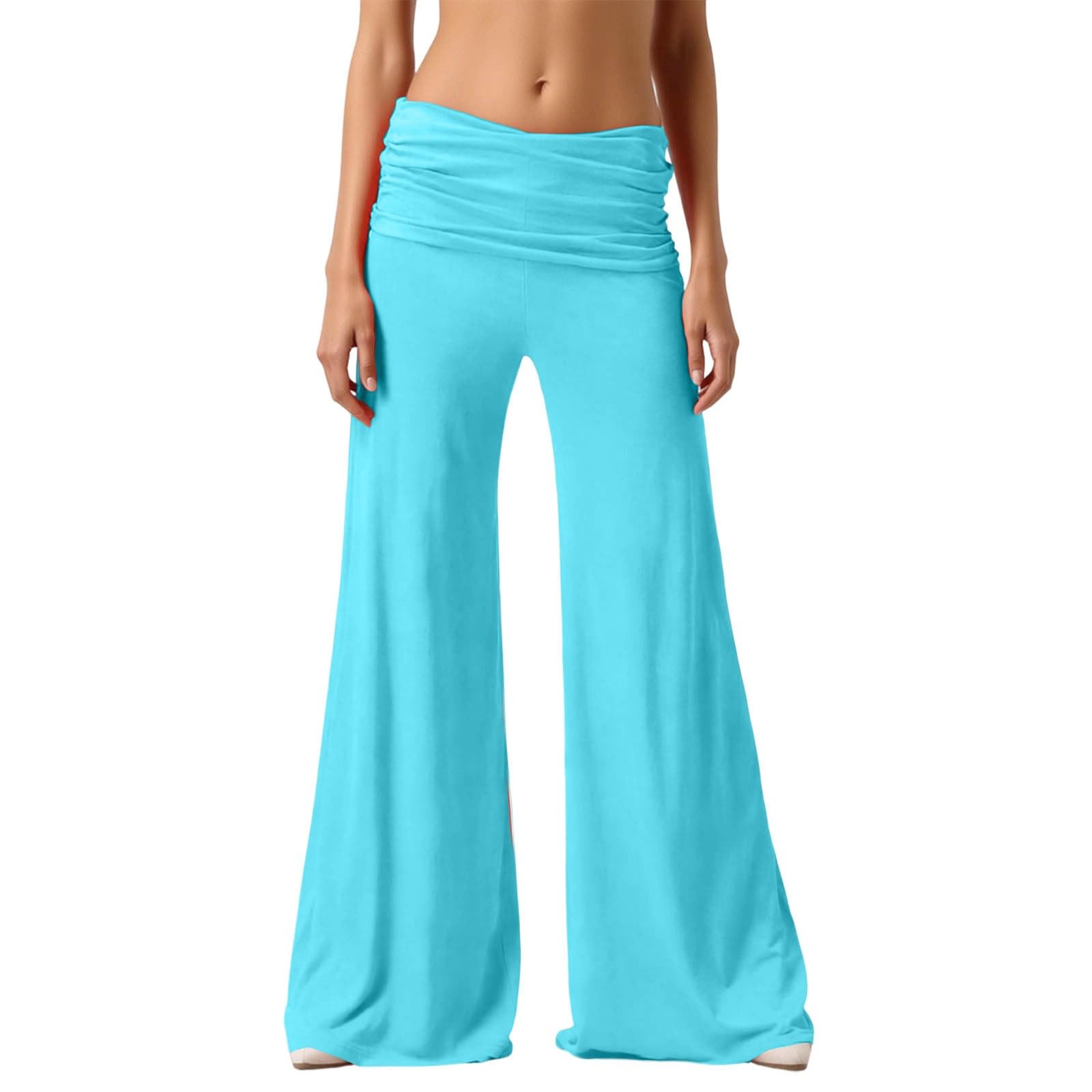 Coral Fold Over Yoga Pants damskie szerokie spodnie z marszczeniem, luźne spodnie koralowe, spodnie do jogi, koralowe, plisowane, szerokie spodnie Palazzo, z wysokim ściągaczem