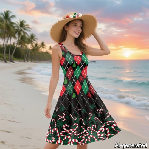 Image of Dreaweet Casual Sleeveless Dresses for Women Girls, Round Neck Tank Dresses with Pockets Summer Sundress Size XS-4XL