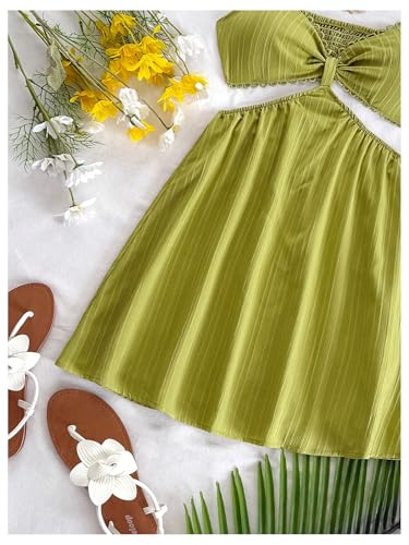 Image of OYOANGLE Women's Cut Out Smocked Sundress Backless Ruffle A Line Cami Dress Flowy Mini Dress