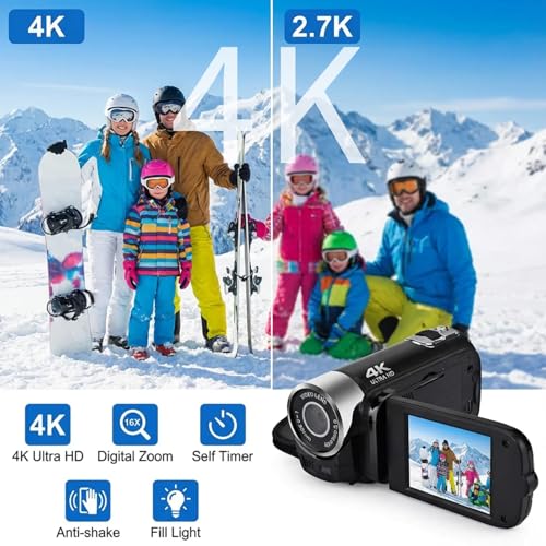 Akozon Handheld-Video-Camcorder, 1080P 16 MP DV-Kamera, 2,7-Zoll-TFT-drehbarer Bildschirm, 16-Fach Vlogging-Video für Kinder, Digitalzoom mit USB-Kabel, Schwarzer -DV-Player (Schwarz) – Bild 3