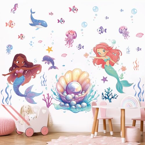 Vinilo decorativo de sirena bajo el mar para pared