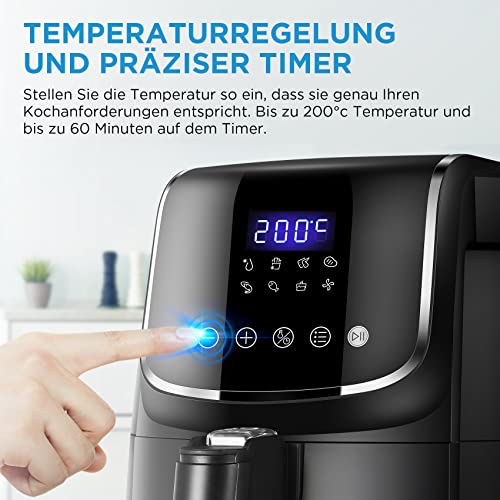 Midea Airfryer 4 l, olievrije airfryer, 1500 W, 8 vooraf ingestelde programma's, temperatuur 35-200 °C, timer 60 minuten, schudfunctie, 41 recepten inbegrepen, vaatwasmachinebestendig - Afbeelding 5