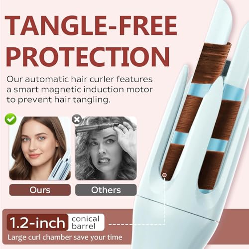 Image of Auto Hair Curler, Automatic Curling Iron Wand with 4 Temperatures & 3 Timers & LCD Display (Light Blue)