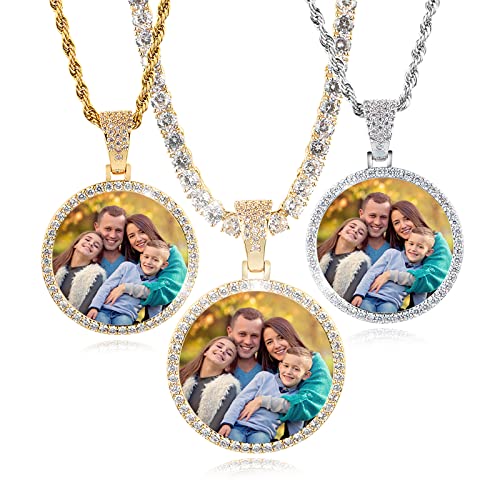 Yimeraire Custom Picture Pendant Necklaces With Cz Rhinestone Iced Out Hip Hop Gold Circle Memory Medallions Pendant Jewelry #TOP3