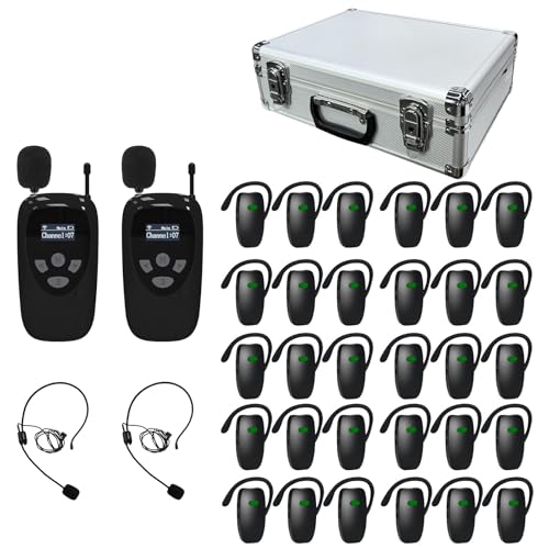 PANDAAR Wireless Tour Guide System,Tour Guide Microphone and Speaker, 2 Transmitters & 30 Receivers,30-Slot Charge Case,Tour Guide Headsets for Group Communication,Museum Tours, Factory Tours