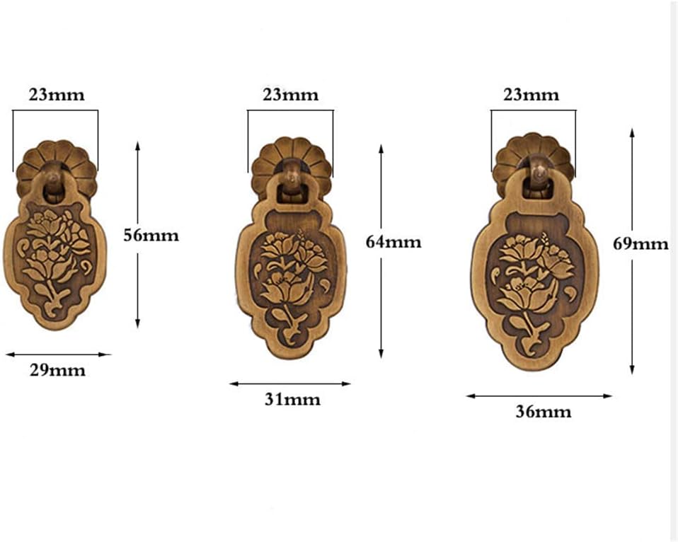2 Colors 3 Sizes Chinese Antique Pure Copper Drawer Hanging Pull Antique Copper Pendant Small Pull Classical Furniture Shoe Cabinet Sub-Door Lotus Hanging Pull (Medium,Antique Brass)
