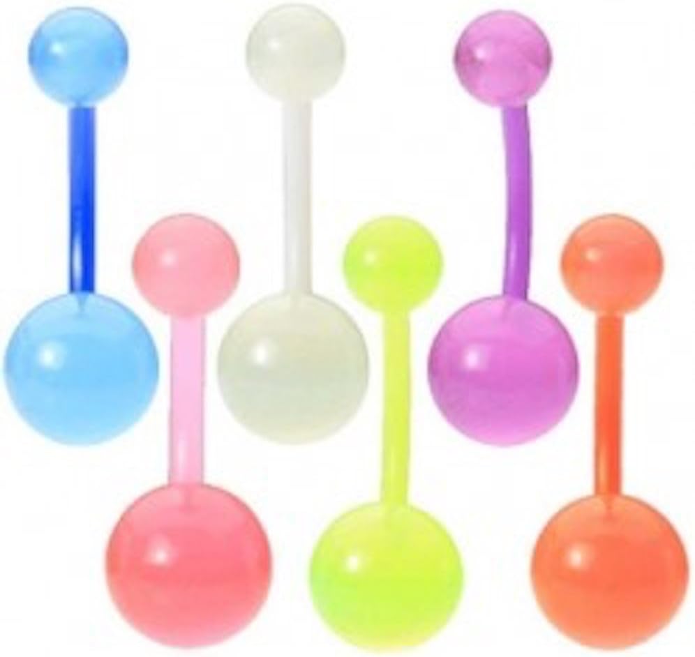 6-Pack Flexible Glow In The Dark Belly Button Rings