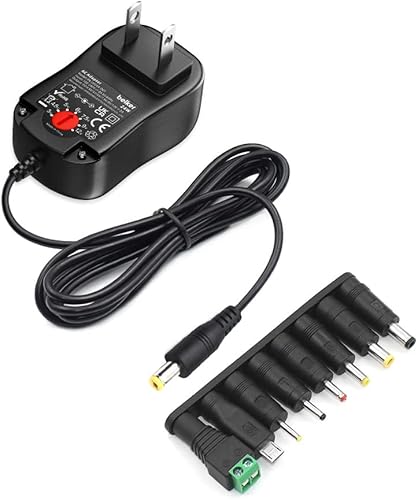 Miniatura 7 de Belker Adaptador universal AC/DC de 24 W, fuente de alimentación de conmutación regulada de voltaje múltiple con 9 enchufes adaptadores