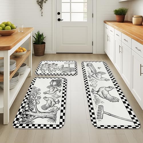 Lot de 3 tapis de cuisine doux et rustique pour buanderie et sol