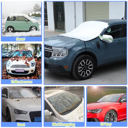 Image of Windshield Snow Cover Compatible with Ford Maverick 2022-2024, Car Snow Cover, Front Windshield Sunshade, Exterior Windscreen Sun Shade, UV-Rays Sun Ice Snow Frost Protector, 4-Layer Windshield Cover