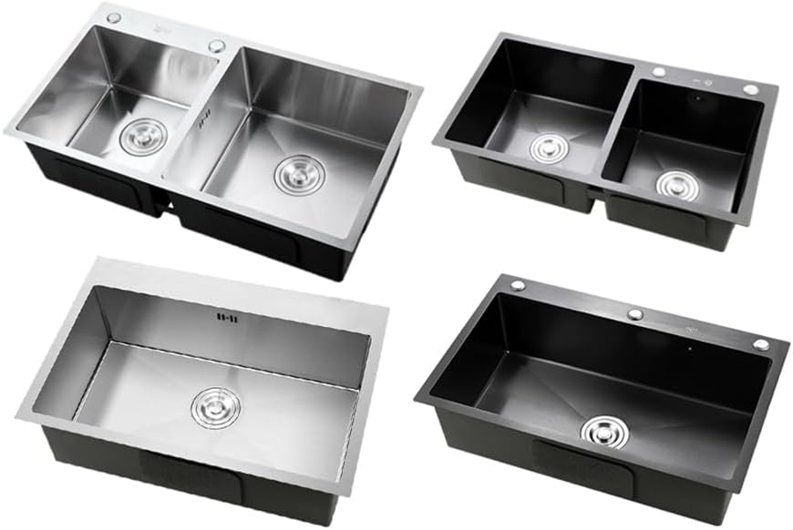 Kitchen sink, stainless steel sink, sink for bathroom, sink available in custom size sink set (Double slots: L*W*H-15.7 * 23.6 * 7.8inch/40 * 60 * 20cm,Silver)