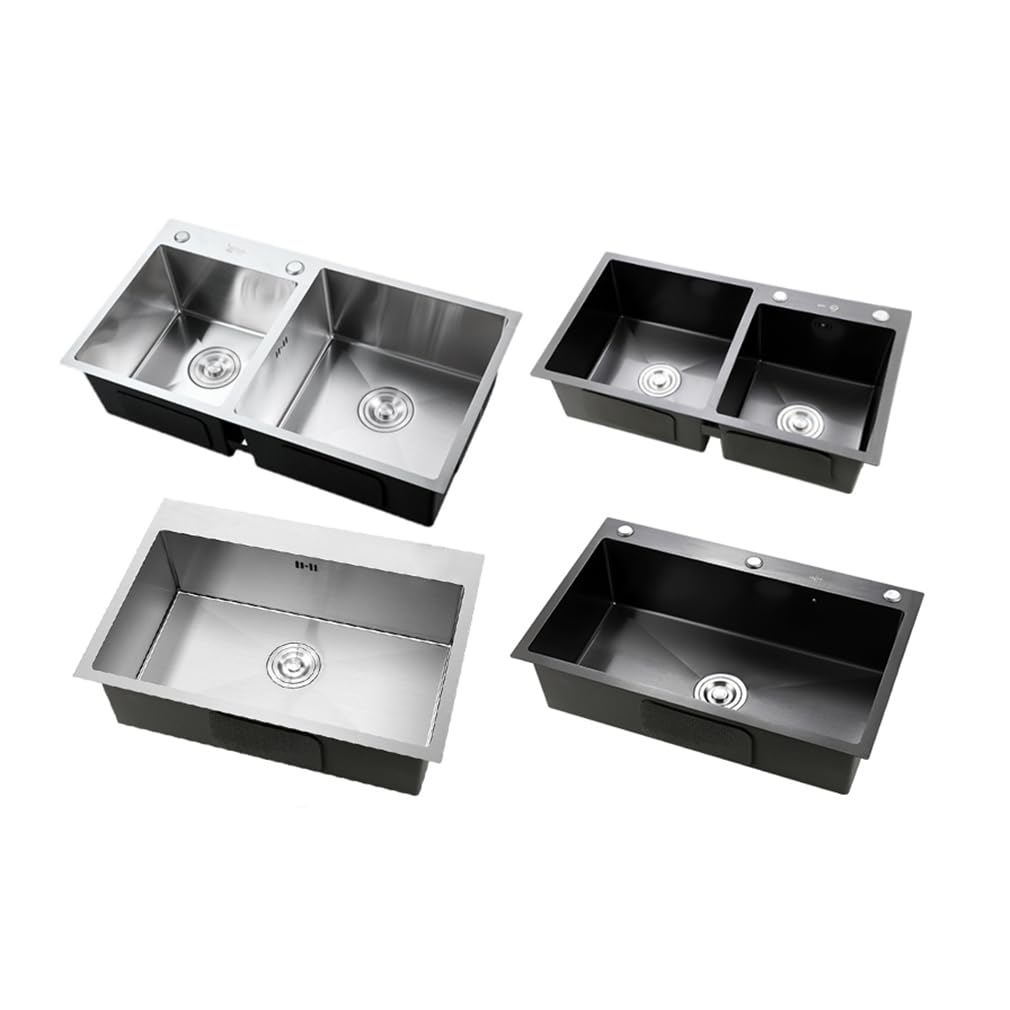 Fregadero de cocina, fregadero de acero inoxidable, fregadero para baño, fregadero disponible en juego de fregadero de tamaño personalizado (negro, ranura individual: 30 x 50 x 20 cm)