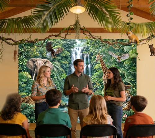 Jungle Safari Backdrop Tropical Rainforest Waterfall Wild Animals Photography Background for School Kids Safari Party Photo Booth Props 7x5ft by Xiaoput - Used condition - Image 4