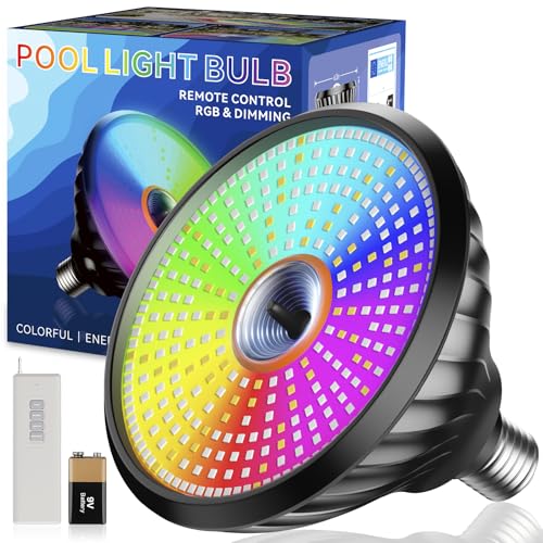 2025 Upgraded Pool Light Bulb, 120V 90W Color LED Pool Lights for Inground Pools, RGB Color-Changing & Remote Control, Enhanced Signal Coverage, E26/E27 Replacement for Pentair & Hayward, Matte Black