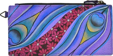 Anna by Anuschka Women's Hand Painted Genuine Leather Organizer Wallet - Dreamy Peacock Dewberry