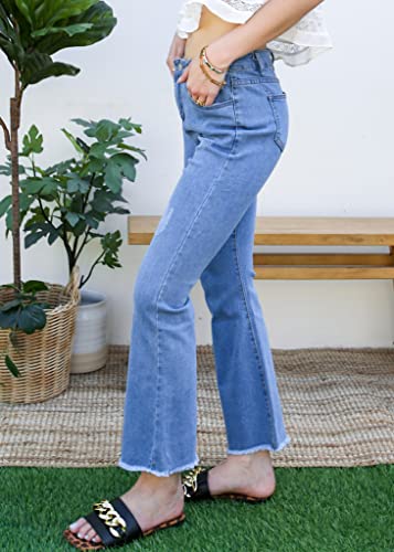 Anna-Kaci Women's Classic Distressed Flared Jeans Destroyed Bell Bottom Denim Pants3