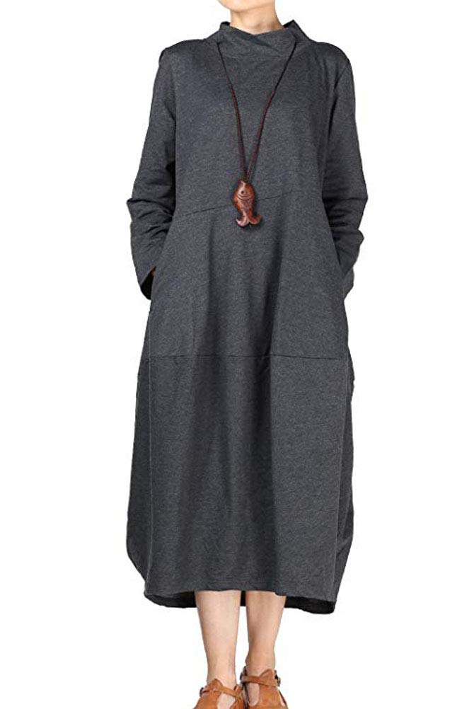 MinibeeWomen's Casual Loose Dress Turtleneck Long Baggy Autumn Sweatshirts Long Sleeve with Pockets