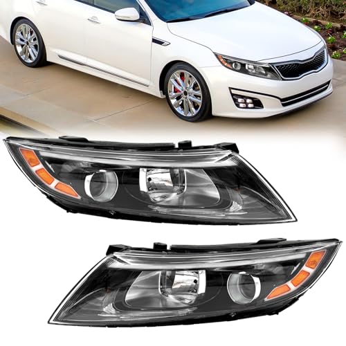 YOOCOO Headlight Assembly Compatible with 2014 2015 Kia Optima Halogen Headlights Assembly w/Bulbs Replacement Headlamp 921014C500 921024C500 (Driver and Passenger Side)