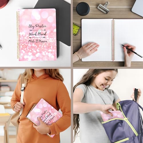 Image of Cute Spiral Notebook 8.5 x 11 Graph Paper Journal A4, Positive | 70 page, Note Book with Pocket, Large, Big, Hard Cover, Aesthetic, Pretty Design, for Women, Girls, Kawaii