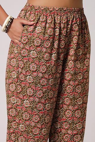Image of Women's Cotton Wine Floral Kurta Set