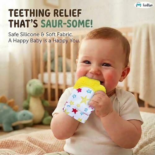 Image of FunBlast Baby Teething Mitten - Soft Silicone Teether Glove for Infants, BPA-Free, Safe & Comfortable Teething Toy for 3+ Months Babies, Toddlers, Infants (Yellow)