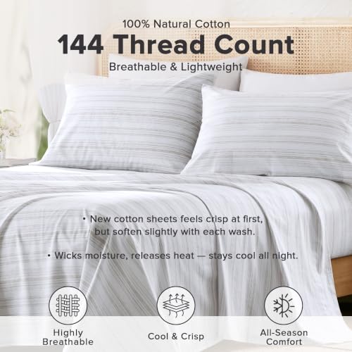Image of Comfort Spaces 100% Cotton Percale Sheets Queen Size 4 Pcs, Good Vibes Grey