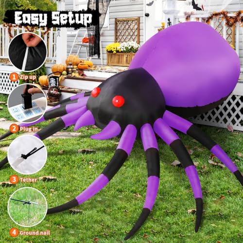 Image of GOOSH 5 FT Width Halloween Inflatable Spider Outdoor Decoration with Magic Light, Blow Up Yard Inflatables Holiday Inflatables for Outdoor Yard Garden Lawn Decor