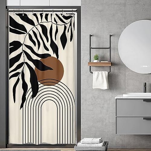 Image of Riyidecor Stall Small Abstract Matisse Leaves Dorm Shower Curtain 36x72 Inch Boho Mid Century Half Size Minimalist Modern Geometric RV Single Narrow Decor Fabric Bathroom Set Polyester Waterproof