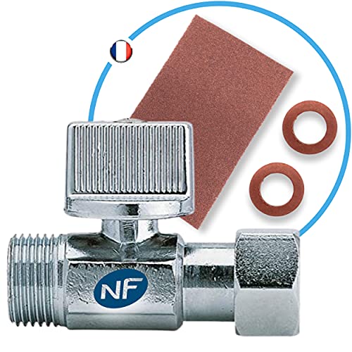 BYMEO, Robinet WC Droit NF, 3/8 Equerre, 1/4 De Tour à fermeture rapide, Matériel De Plomberie Professionnel Fournie Avec 2 Joints Fibre 3/8 + Toile Emery Fine, Adaptable Sur Tout Type De Toilette Cover