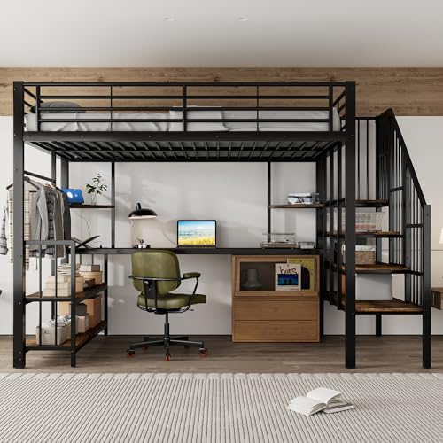 Kebnor Eisenbett, Etagenbett, Seitenleiter mit Handlauf, Mit Ladeanschluss, Mit Kleiderbügel, Ablagefläche und Zwei Kippschutzeinrichtungen, Eisen + MDF, Schwarz+dunkle, 120x200cm
