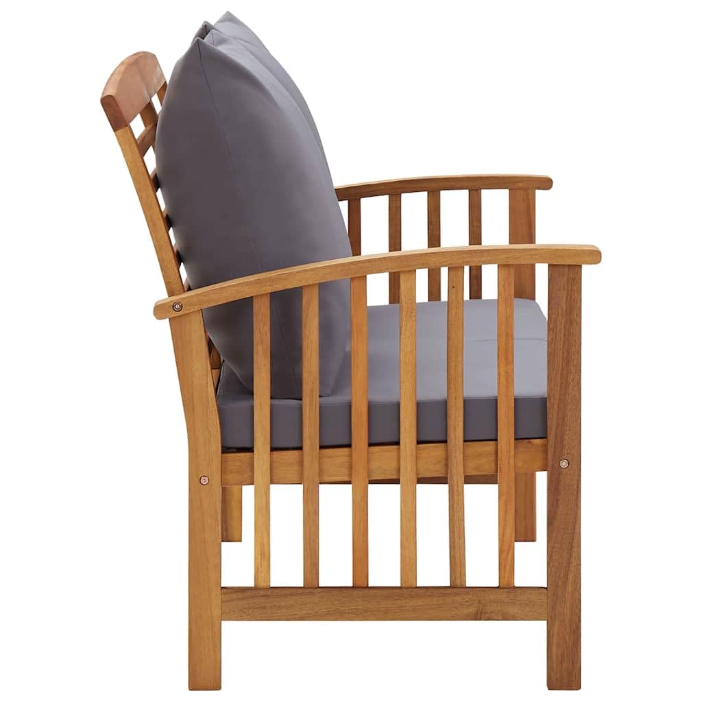 Ławka ogrodowa z litego drewna akacjowego z poduszkami ciemnoszara, 119 cm