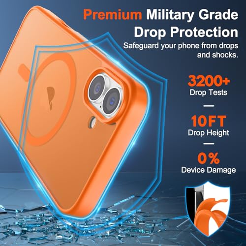Image of SUPFINE Magnetic for iPhone 17 Case (Compatible with MagSafe)(Military Grade Drop Protection) Translucent Matte Shockproof with Anti-Fingerprint Phone Cover,Starry Orange