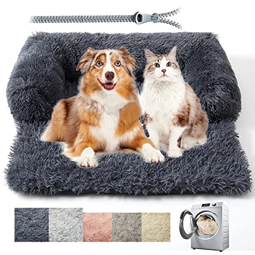 Alywen Grand Coussin pour chien amovible pour canapé, mousse de mémoire 7d pour chien, lit pour chien, intérieur et lit pour chiens, couverture douce, avec fermeture éclair (L, gris foncé)
