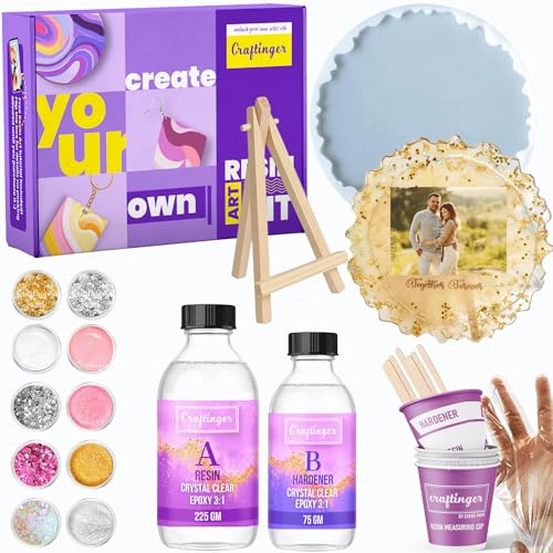 Image of Craftinger Resin Art Photoframe Kit Lite with 300gm Resin & Wooden Stand, Colors and More