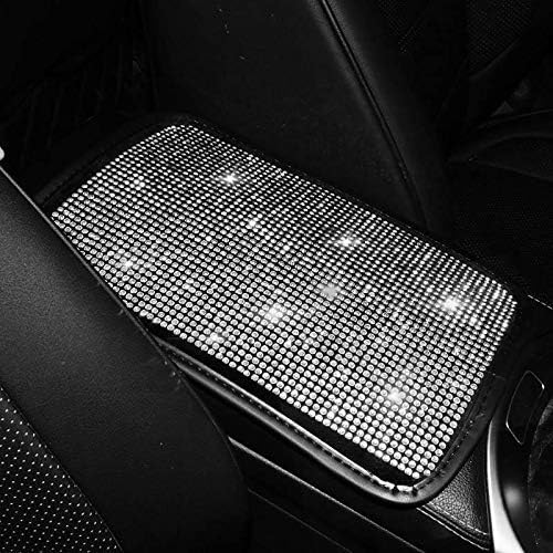 Car Armrest Cover BlingBling Charming Attractive Colorful Rhinestone Crystal Center Console Cushion Pad (White)