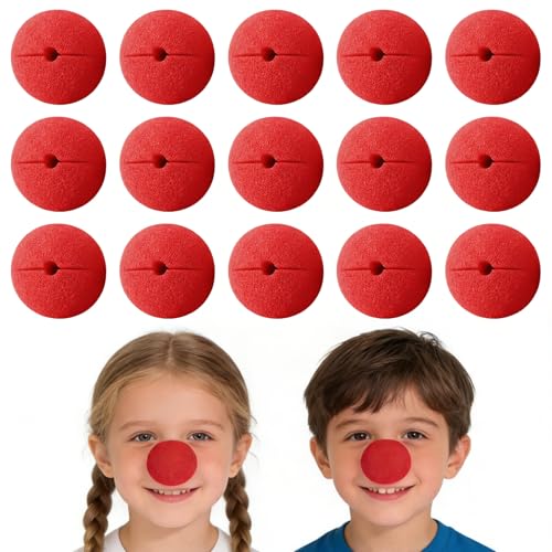 15 Narices de Payaso de Espuma Roja, Nariz de Payaso Suave para Niños y Adultos, Accesorios de Disfraz para Circo, Carnaval, Halloween y Fiestas de Cumpleaños, Pack de 15 Unidades