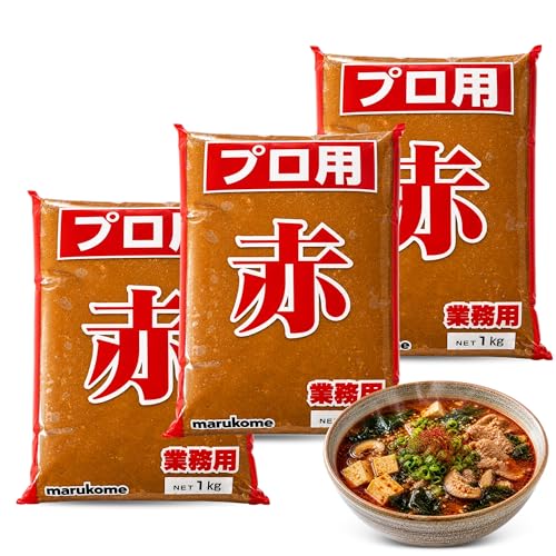 Pasta de sopa de miso, Miso rojo de Marukome, Apto para preparar sopas, guisos y Marinados, Miso Japonés, Producida en Japón con Soja Local, Contiene 3 unidades de 1 Kg