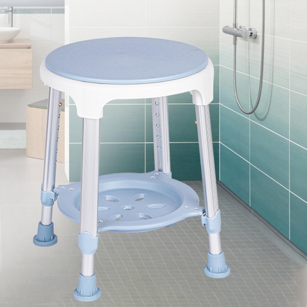 Krzesło do wanny obrotowe 360 ​​stopni, okrągły stołek prysznicowy, regulowane krzesło do wanny o wysokości 40-55 cm, montaż bez użycia narzędzi, antypoślizgowe siedzisko prysznicowe z półką