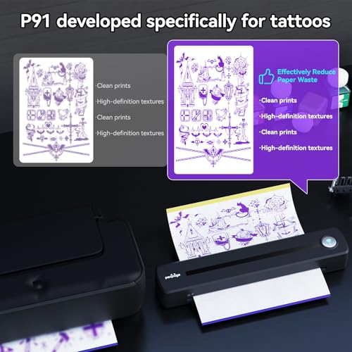 PeriPage Tattoo Stencil Printer, P91 Tattoo Printer Machine, Wireless Thermal Tatoo Printers with Paper, Stencil Machine for Tattooing Compatible with Phone, Tablet, PC - Thumbnail 4