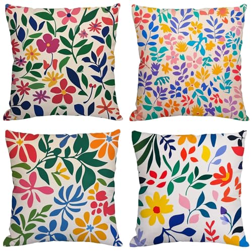 Federe Cuscini Divano 50 x 50 Set di 4 Cuscini per Divano Verde Esterno Impermeabili Velluto Cushion Covers Pianta Doppia Faccia Stampa con Cerniera Invisibile per Estate Esterno Patio Decor 749-Y