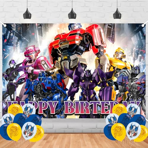 Cartoon Robot Birthday Party Decorations Transformerr Banner Cartoon Theme Party Decorations for Boys Indoor Outdoor Birthday Party Supplies Backdrop 5*3FT)