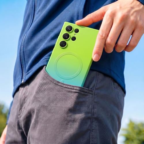 Image of amazon basics Gradient Mag-Safe Case for Samsung Galaxy S22 Ultra | Soft Silicone Shockproof Cover with Camera Protection | Slim Lightweight Design | Smooth Touch & Durable - Green & Blue