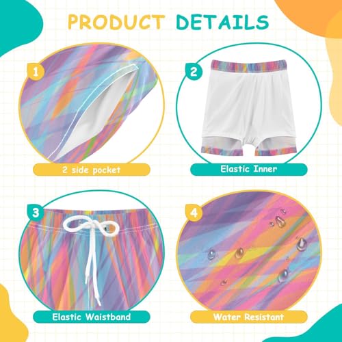 GuoChe Boy Beach Shorts Little Boys Drawstring Inseam Board Shorts Compression Liner Colorful Striped4
