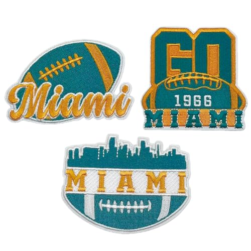 3Pcs Applique Art Crafts for Football Fan DIY Clothing Accessories Sports Styles Embroidered Patch DIY Sewing Applique Trim and Embellishments Iron On Patches for Miami